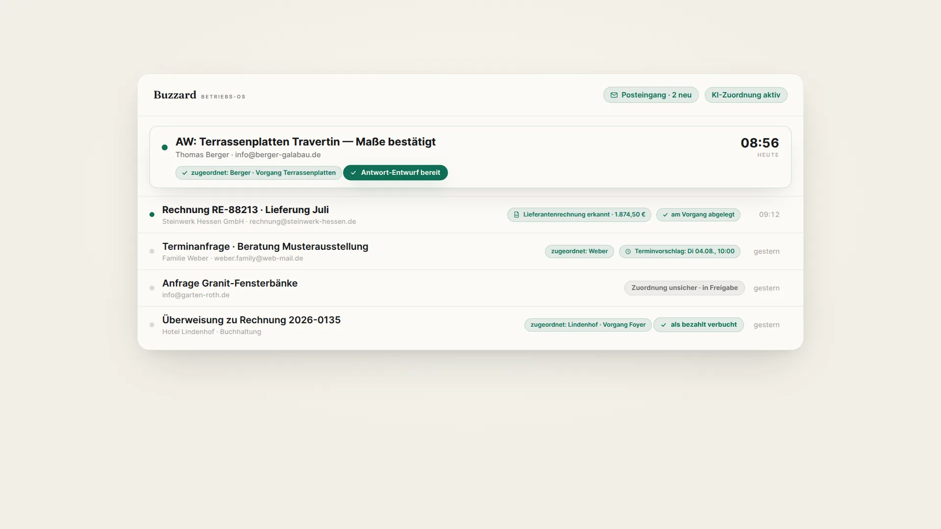 E-Mail-Zuordnung in Buzzard